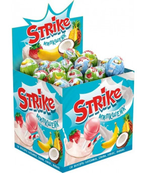 Карамель на палочке Strike Милкшейк со вкусом клубники, банана и кокоса с ананасом 11,3г