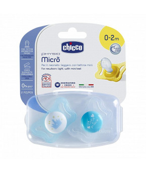Пустышка Chicco Physio Micro 0-2 мес + Пустышка Physio Акционный набор голубой 