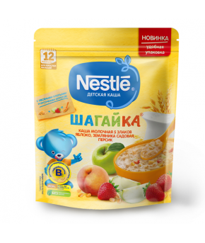 Каша Nestle шагайка 5 злаков яблоко земляника персик молочная дой-пак 190г